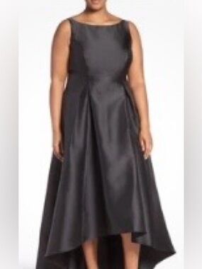 Adrianna Papell Black Satin High-Low Cocktail Dress